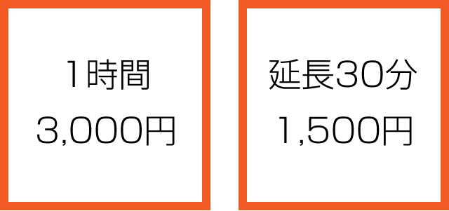 1時間3,000円、延長30分1,500円